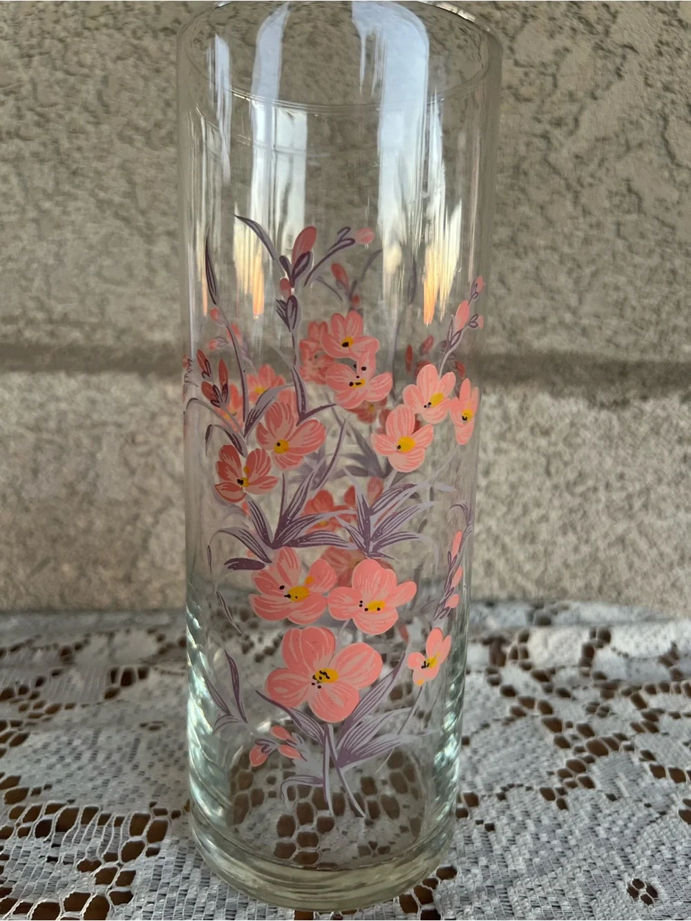 Hand-Painted Pink Floral Glass Tumbler — Turkey